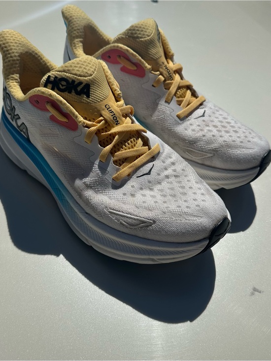 Hoka Shoes - Hoka White Running Shoes with Yellow, Blue & Pink Accents
